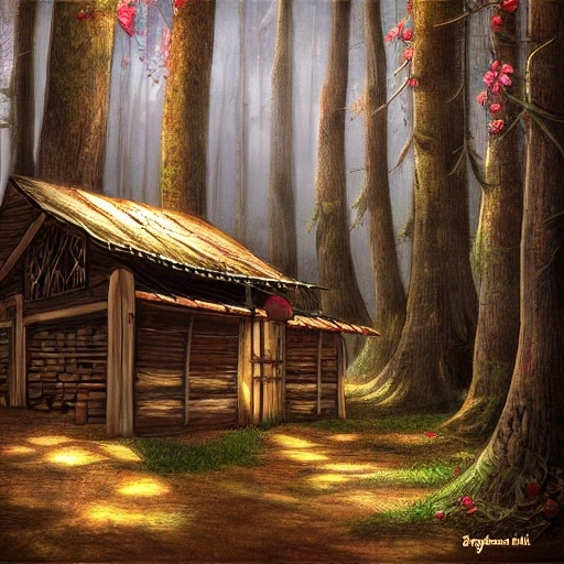 35374-953900646-a wooden shop in the forest, fantasy, digital art.webp